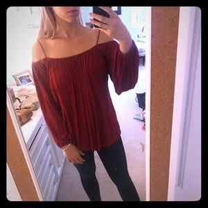 Off the shoulder berry colored top